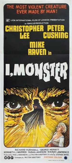I, Monster Australian daybill movie poster with Peter Cushing and Christopher Lee (3)