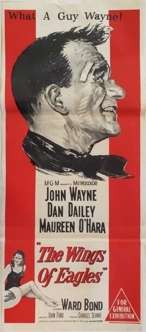 The Wings of Eagles Australian daybill movie poster with John Wayne and Maureen O'Hara (8)