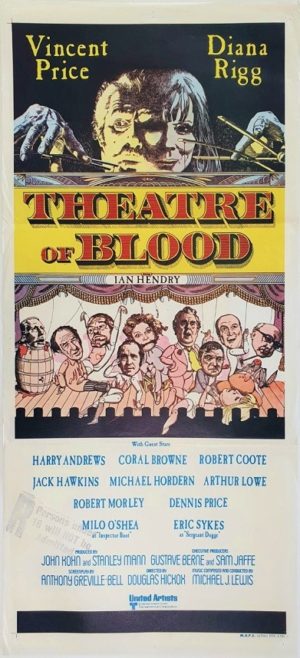 Theatre Of Blood Australian daybill movie poster with Vincent Price and Diana Rigg (2)