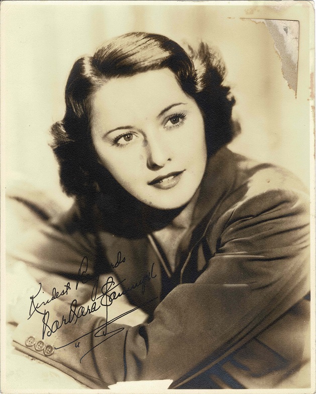 Barbara Stanwyck 1940's Portrait 8 x 10 with printed signature