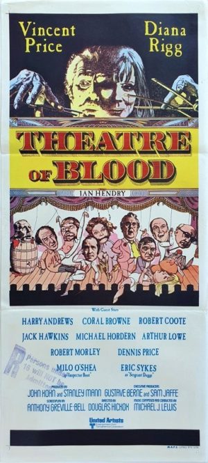 Theatre of Blood Australian Daybill Poster with Vincent Price and Diana Rigg