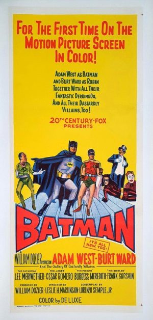 Batman The Movie Original 1966 Australian Daybill Movie Poster Professionally Linenbacked Featuring Burt Ward And Adam West