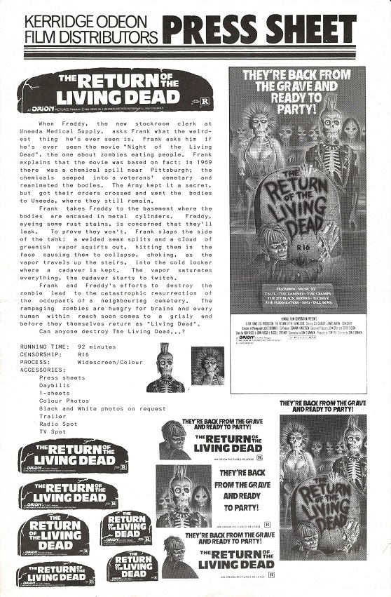 The Return Of The Living Dead Australian Press Sheet (15)