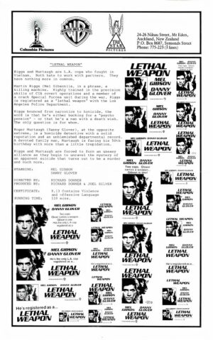 Leathal Weapon Nz Press Sheet With Mel Gibson And Danny Glover (2)