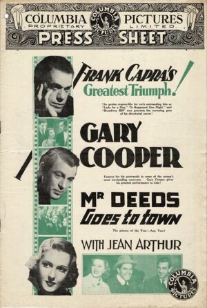 Mr Deeds Goes To Town Australian Press Sheet With Gary Cooper And Jean Arthur 1936 (1)
