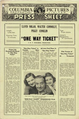 One Way Ticket Australian Press Sheet 1935 (1)