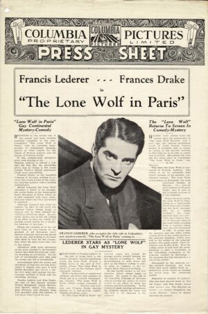 The Lone Wolf In Paris Australian Press Sheet 1938 Francis Lederer And Frances Drake (1)