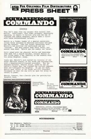 Commando Australian Movie Press Sheet (5)