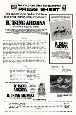 Raising Arizona Australian Movie Press Sheet (1)